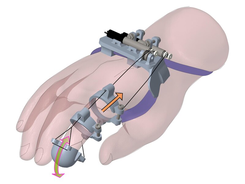 Wearable haptic device rendering kinesthetic feedback on a hand